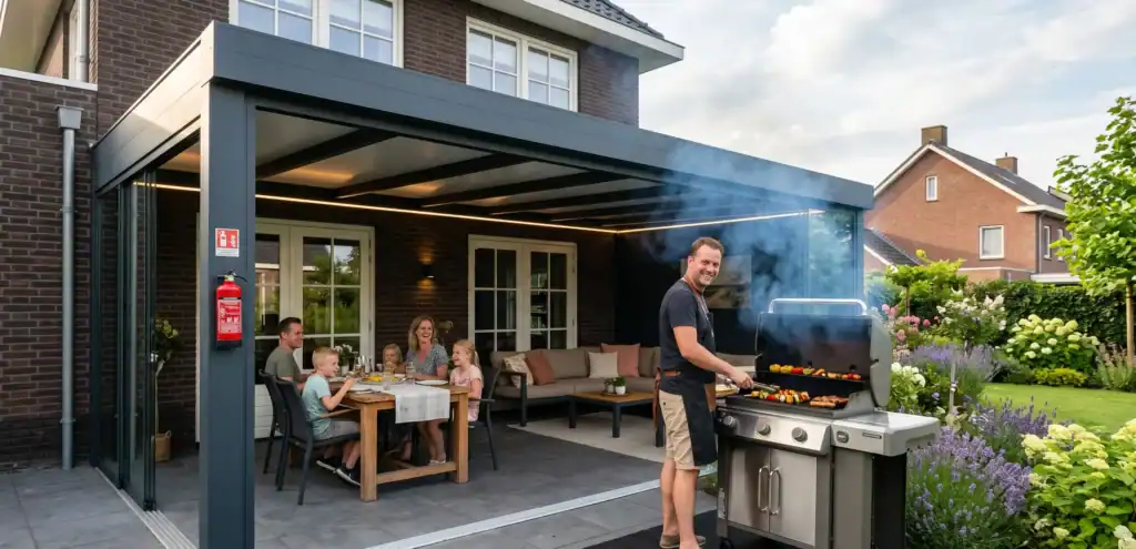 Barbecueën Bij Aluminium Overkapping